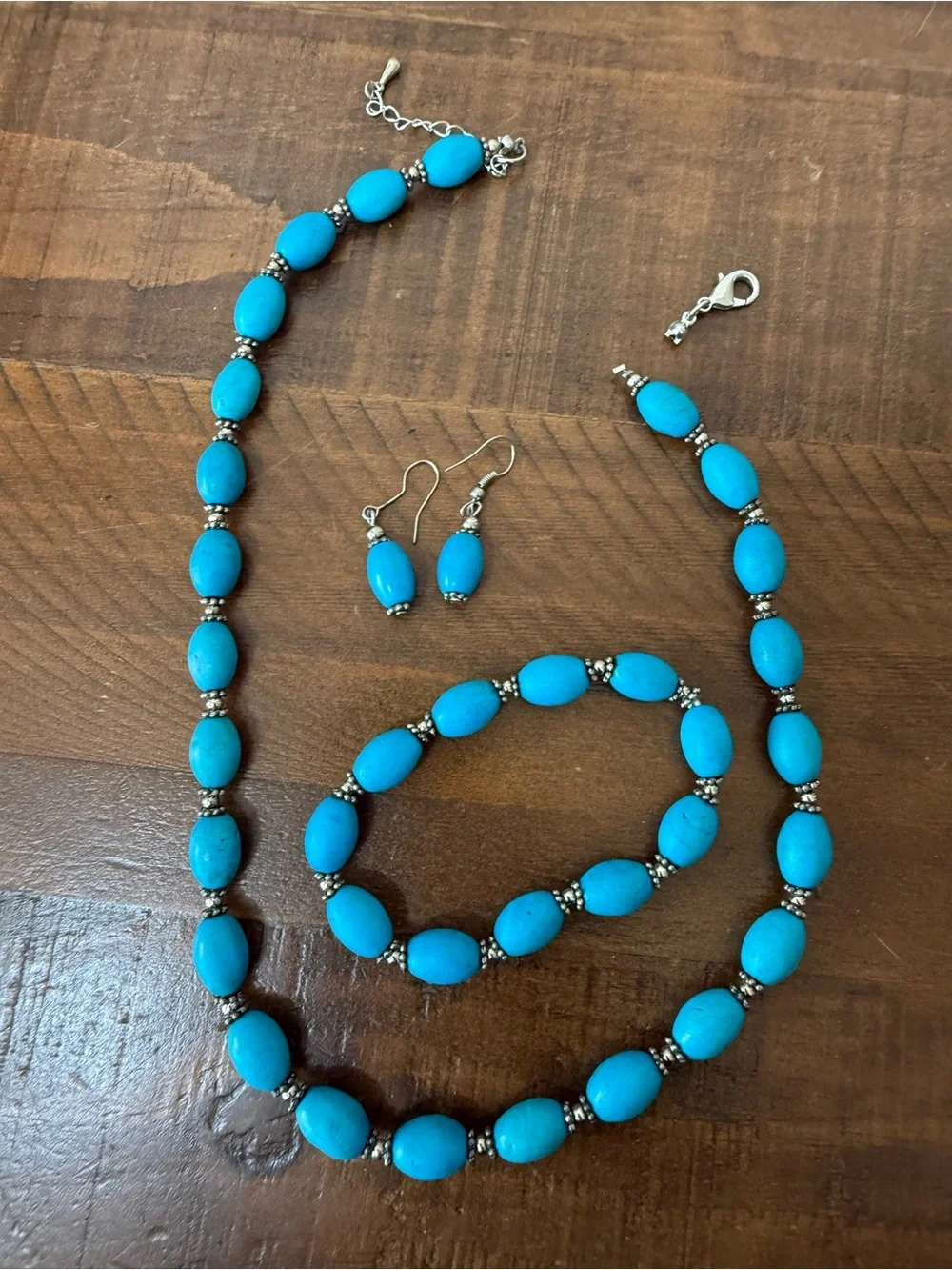 Vintage Turquoise Bead Jewelry Set Necklace Bracelet Earrings Necklace Broken